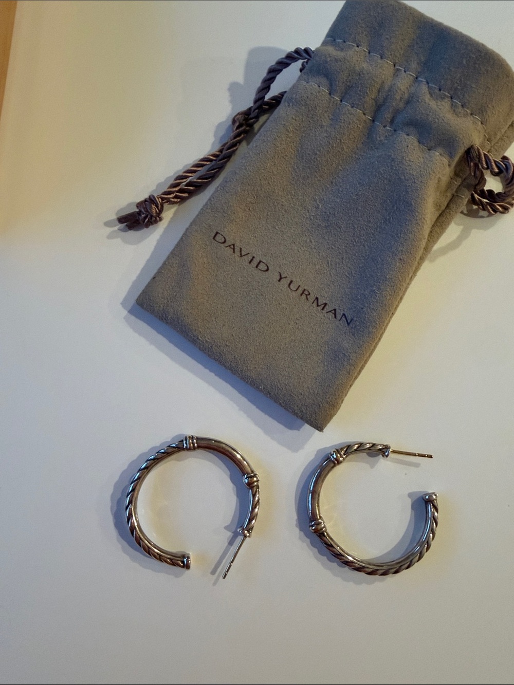 David Yurman Twisted Cable Hoop Earrings in Silver Tone